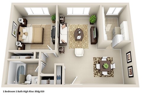 Floor plan for 1 bed, 1 bath, 760 sqft